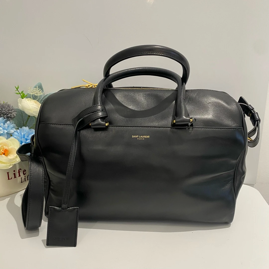95新 YSL/圣罗兰 黑色枕头包波士顿16391883单肩女包二奢