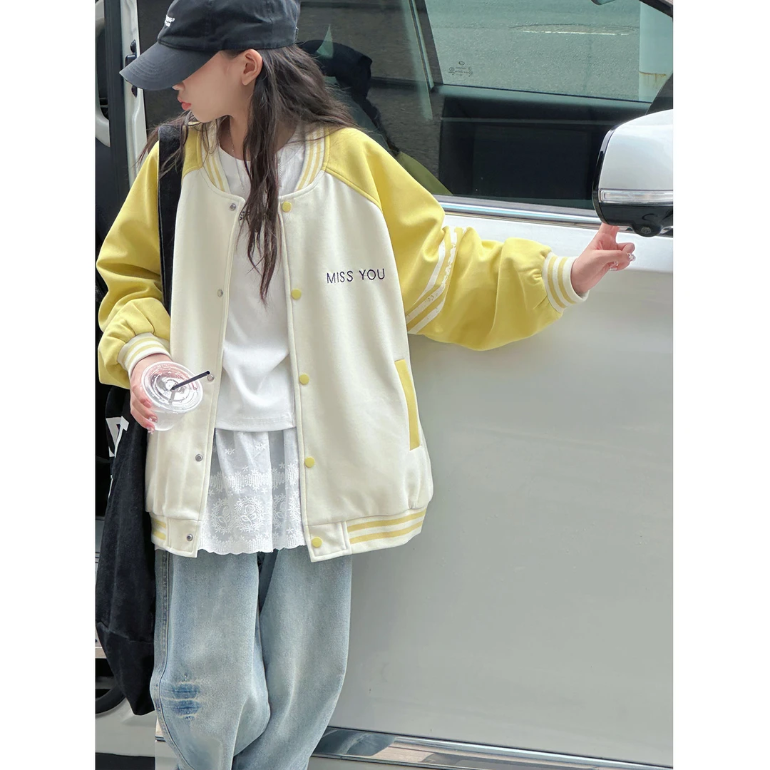 K28068孙小美撞色拼接女童秋装外套2025新款儿童棒球服春秋上衣服