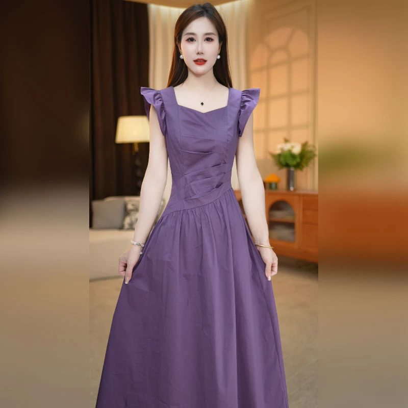 赛菲雅法式方领白色连衣裙女2025新款夏季显瘦好看高级感a字裙潮