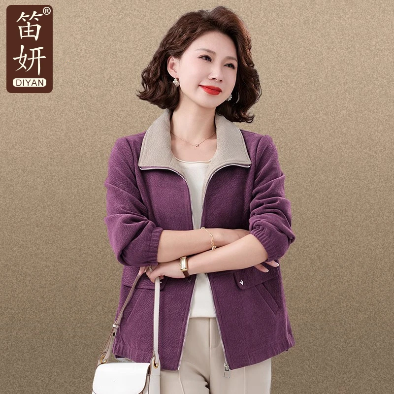 中年妈妈春装灯芯绒短款外套洋气2025新款中老年人春秋时尚上衣女