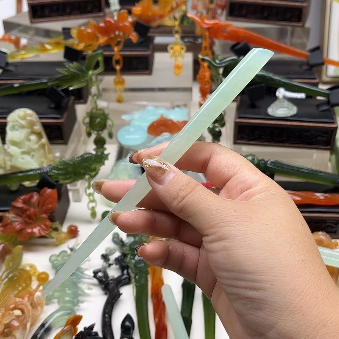 蛇纹石玉岫玉发簪未镶嵌海**烤