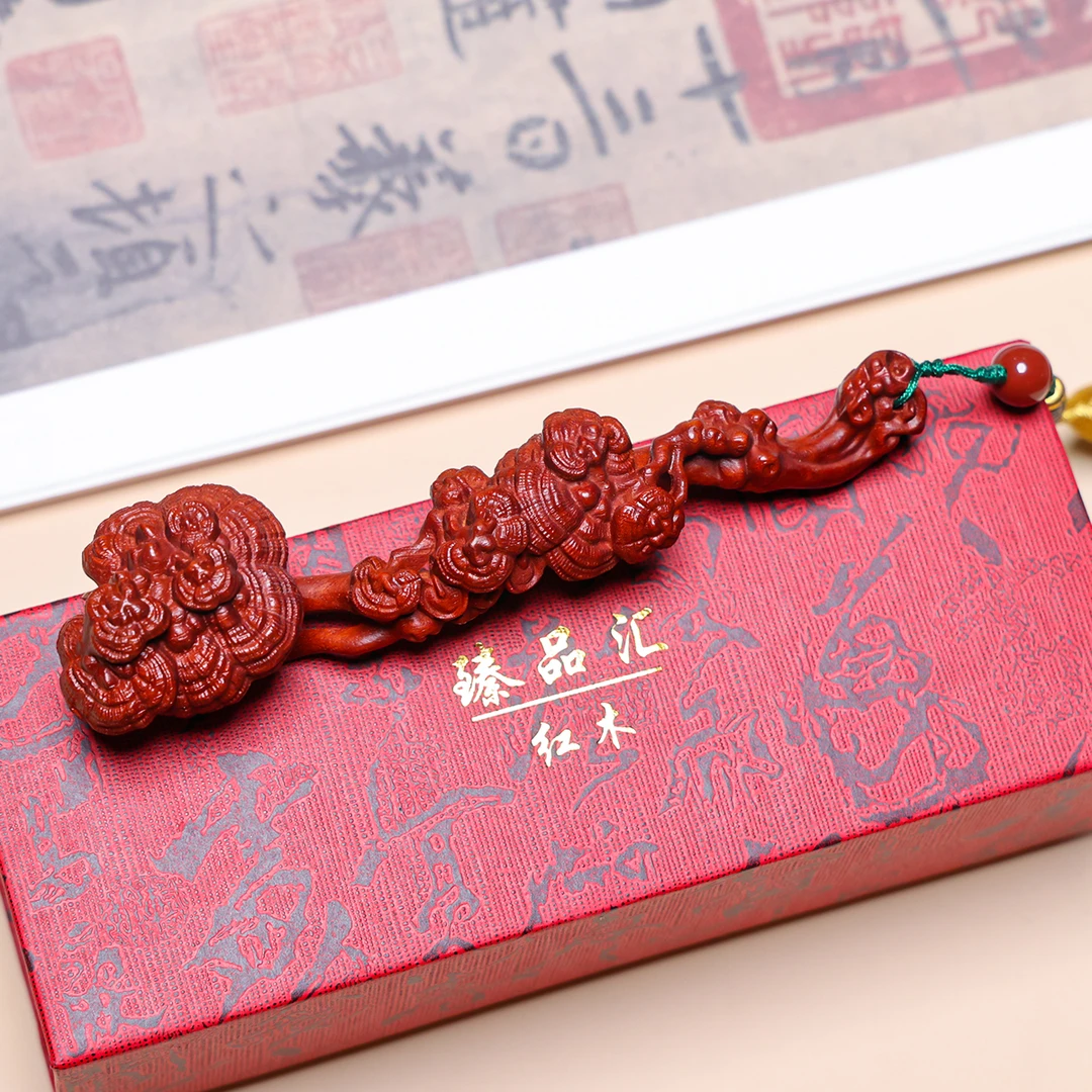 非洲北部料赞比亚血檀小如意人生如意事事吉祥满雕灵芝款（12厘米）