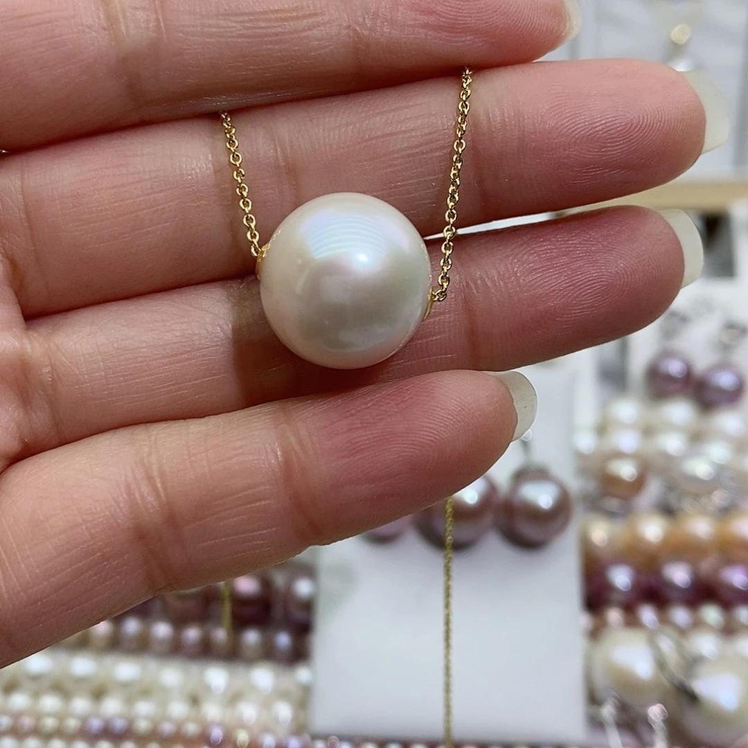 淡水珍珠吊坠(赠链)18K金镶嵌冰**乐
