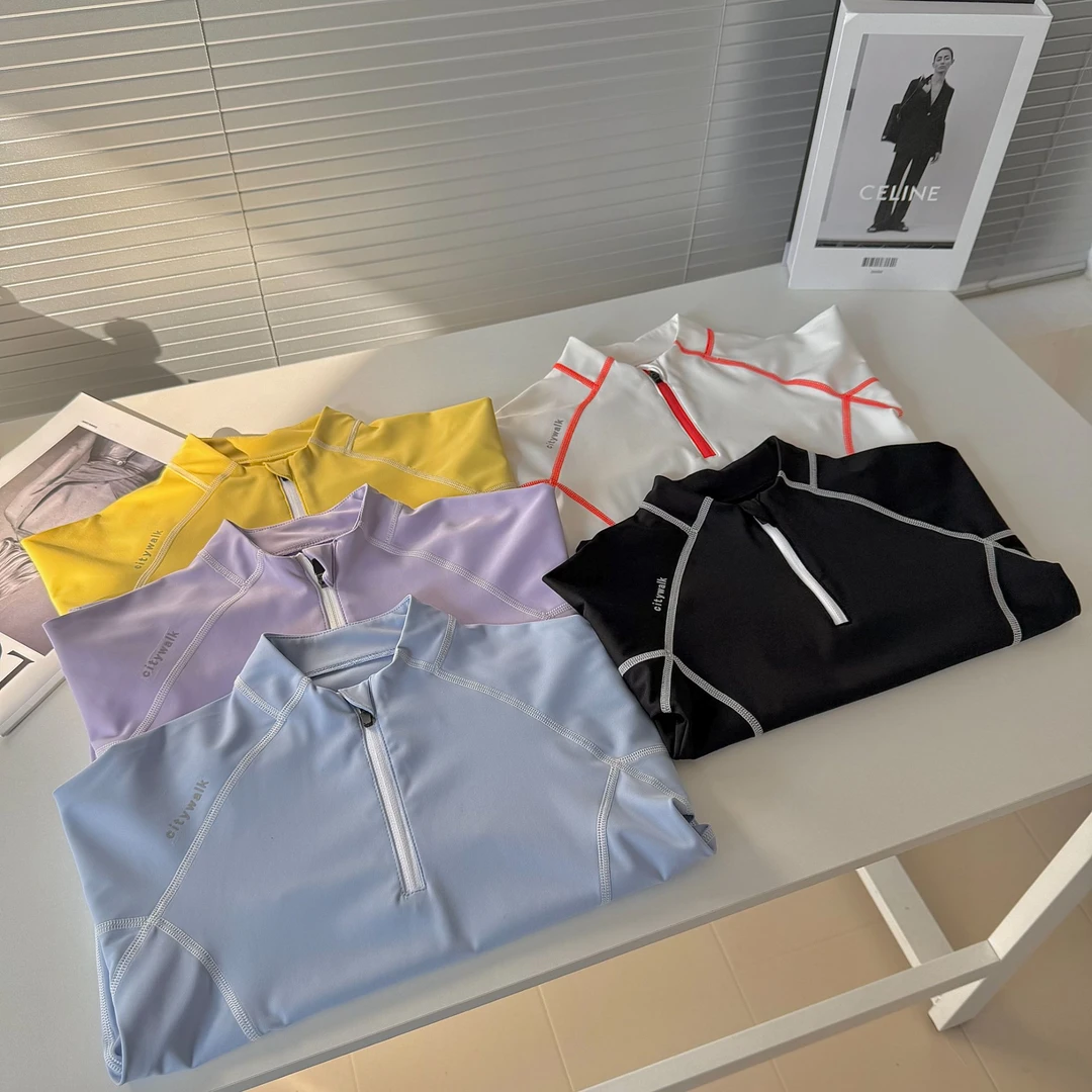 肉肉家-【明线半拉链速干T恤】儿童春季时尚运动亲肤速干上衣