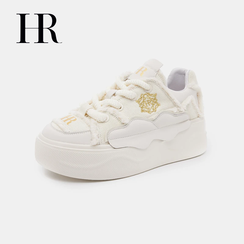 HR/赫莲娜女鞋2025春秋高级感小白鞋休闲百搭厚底松糕鞋小众板鞋