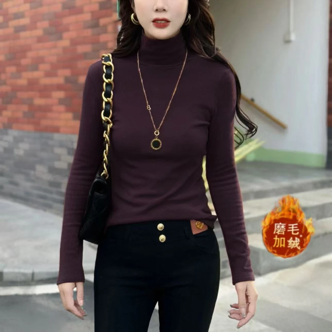 【加绒加厚】堆堆领秋冬高领时尚打底长袖洋气修身内搭打底衫女3619