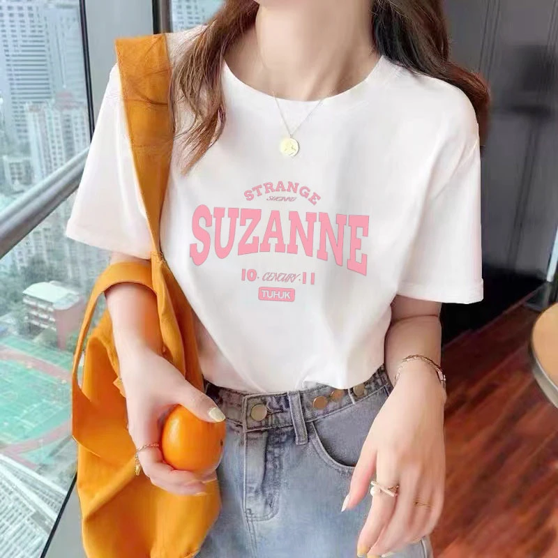 【SUZANNE字母】新疆棉短袖百搭夏季宽松圆领