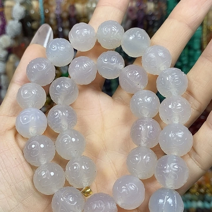 玛瑙/玉髓未镶嵌珠宝半成品玛瑙回纹雕刻卡14mm