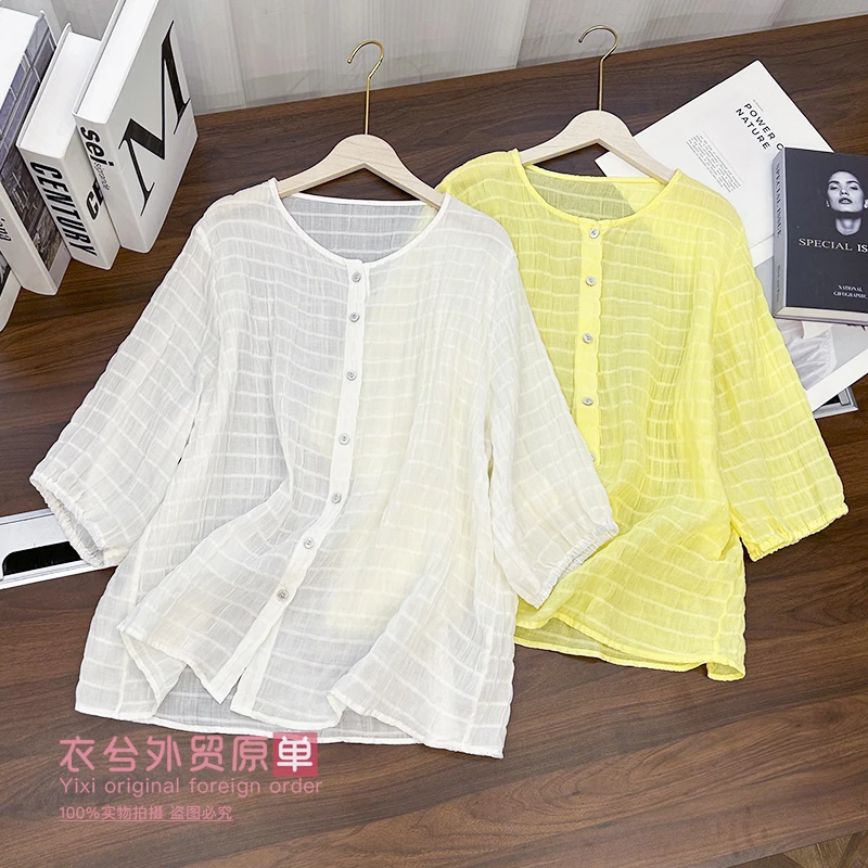 （轻薄透气苎麻小衫）927夏季新款清新舒适经典百搭中袖衬衣D