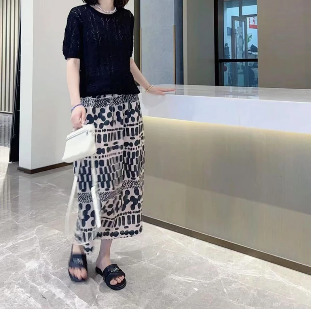 几何半裙设计师手稿印花汉麻波点半裙优雅休闲通勤