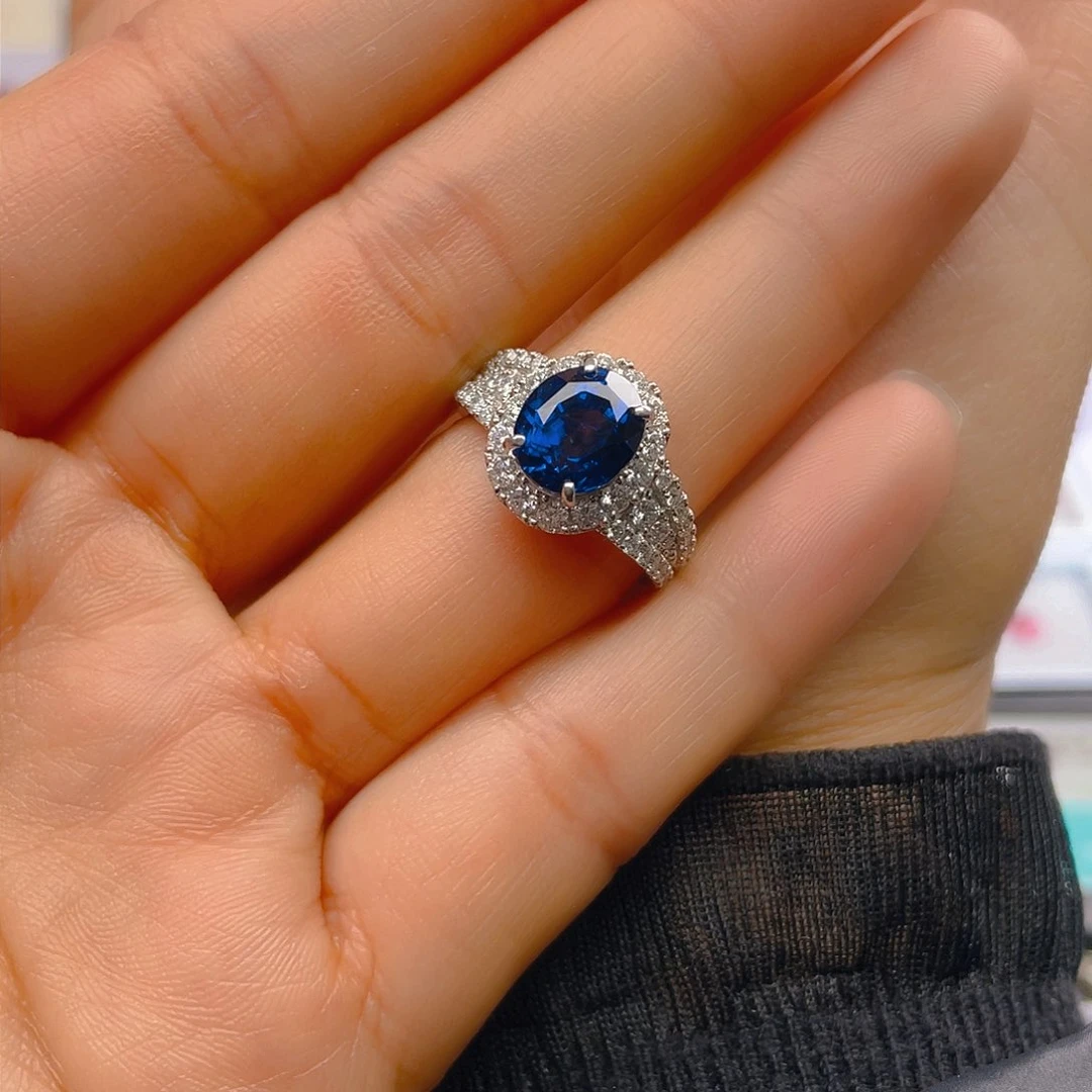 蓝宝石戒指铂Pt900镶嵌