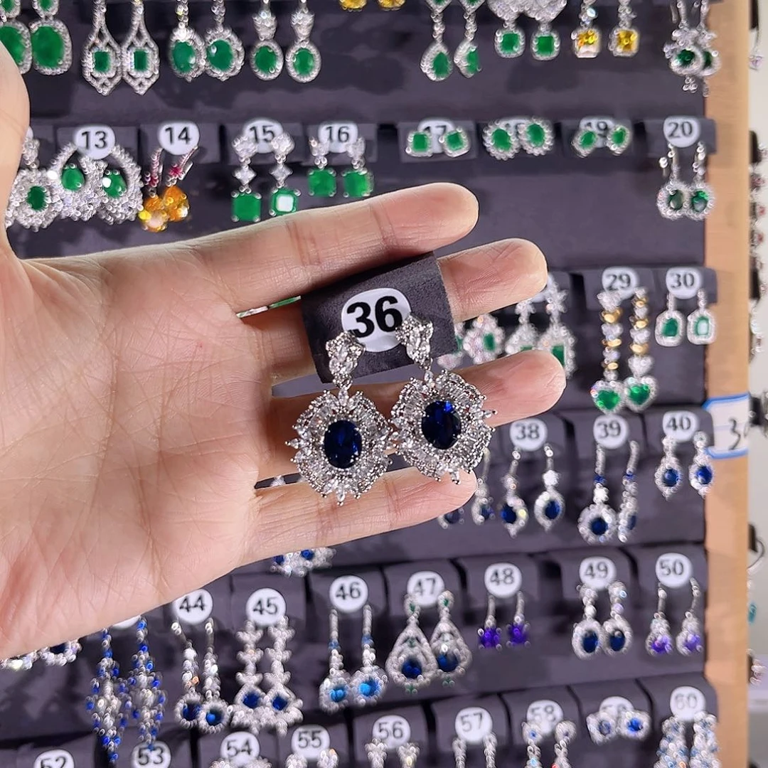 耳饰蓝宝石银S925镶嵌