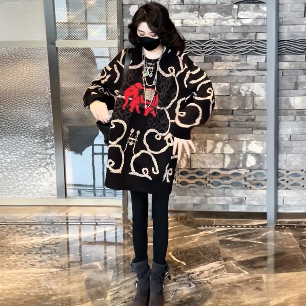 2024秋冬新款加厚保暖卫衣女装潮时尚印花宽松显瘦中长款百搭上衣