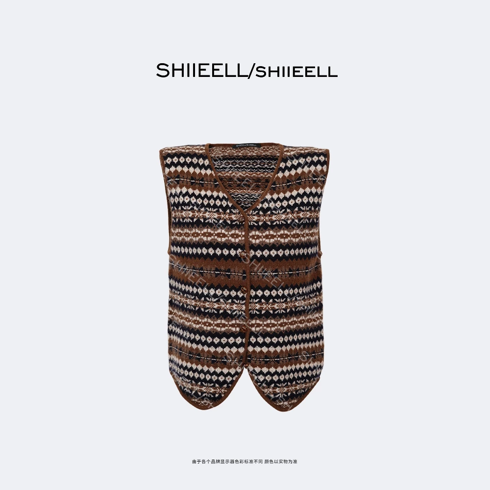 SHIIEELL【法奢费尔岛】老钱风全羊毛混色撞色条纹马夹Z1920
