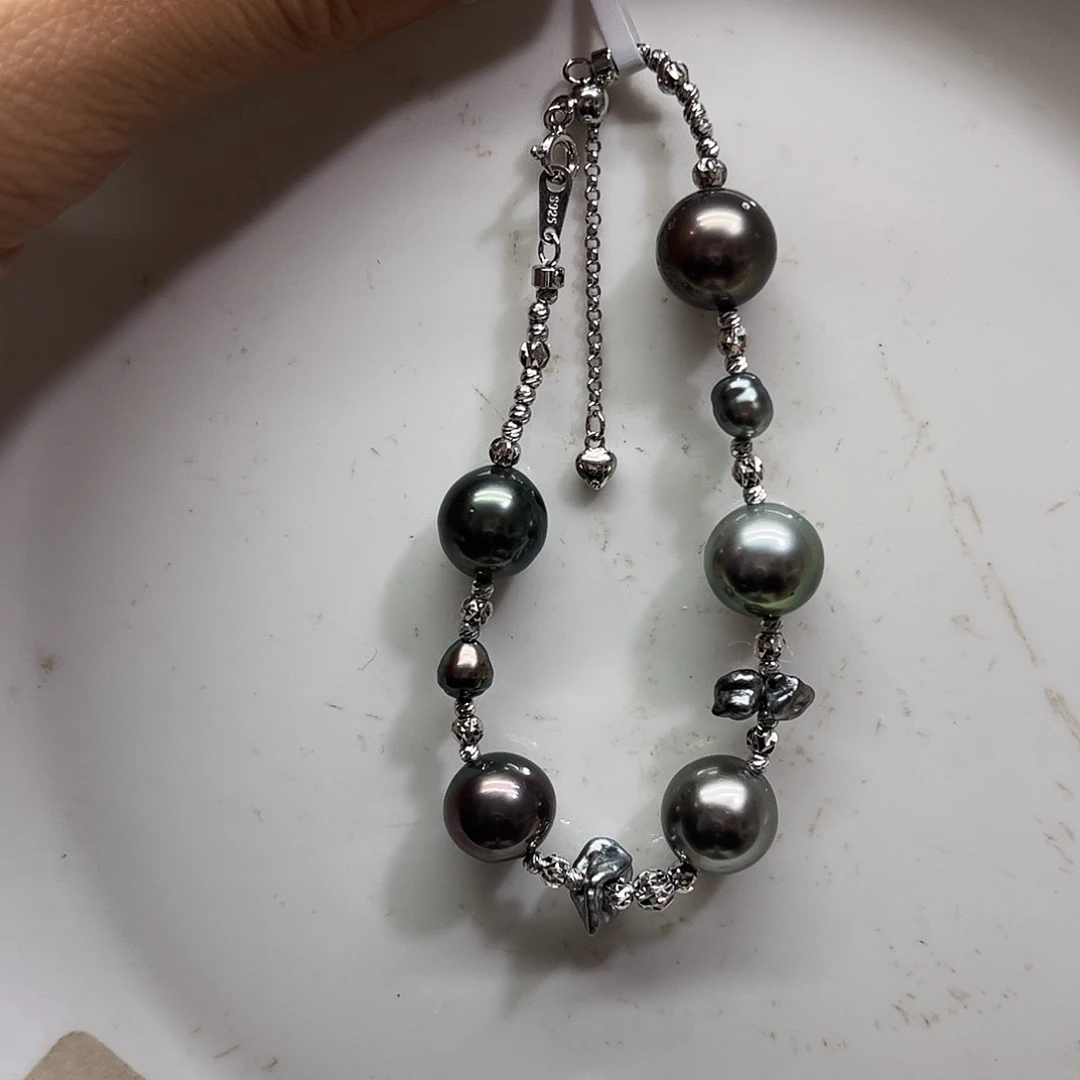 手绳银S925镶嵌海水珍珠