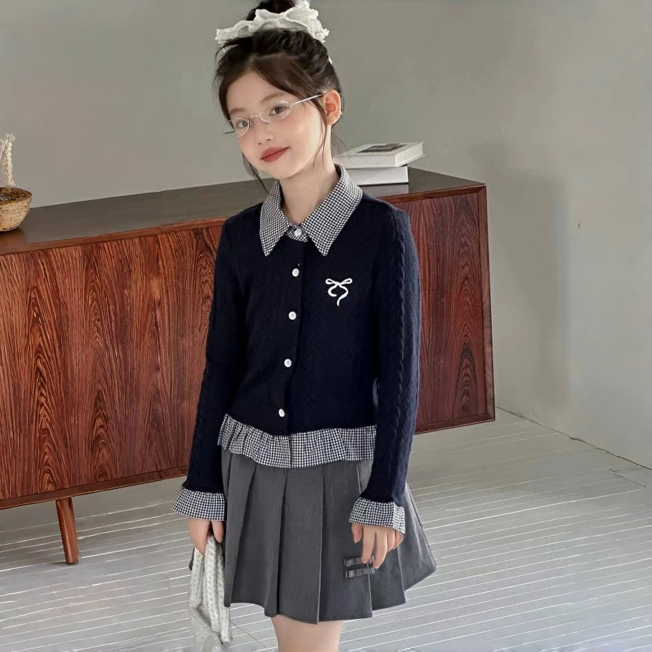 女童毛衣开衫春秋2025新款儿童韩系超好看针织衫女大童学院风套装