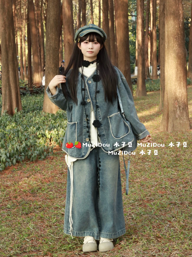 001春日来信阔版牛仔女外套拼接春季套装（以直播间颜色为主）