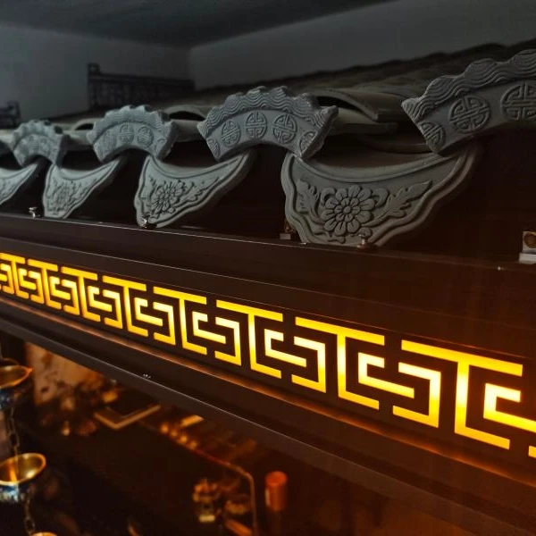 TAIXIE/泰协新中式回纹带灯铝合金天沟不锈钢檐沟雨水槽上门安装