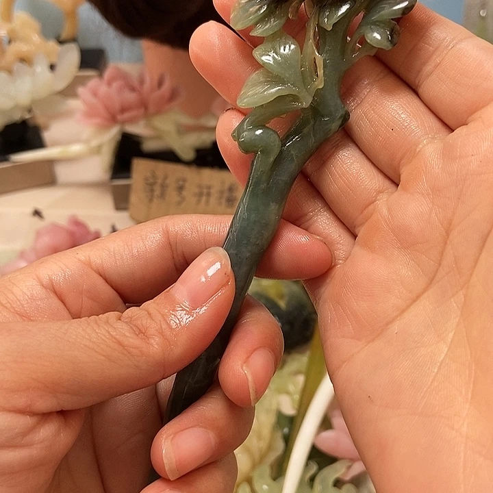 ****囡未镶嵌岫玉发饰发簪