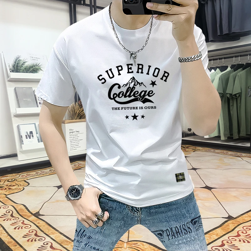 蓝晟依短袖t恤字母印花半袖上衣夏季潮流修身百搭圆领时尚品质男T