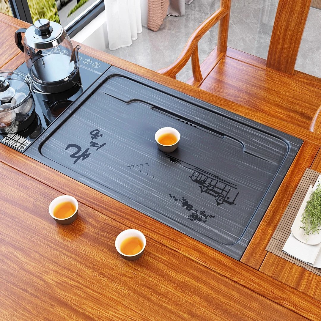 定制嵌入式天然石茶盘订作茶桌空位中间石材面板内嵌石板客厅茶台