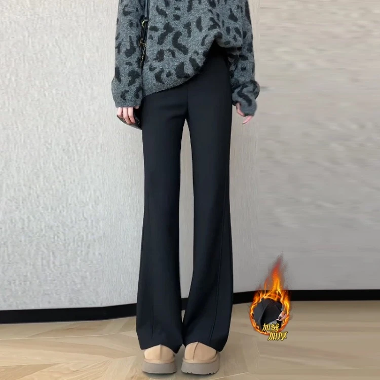 小个子黑色女神微喇裤女秋冬加绒加厚2025新款高腰显瘦慵懒马蹄裤