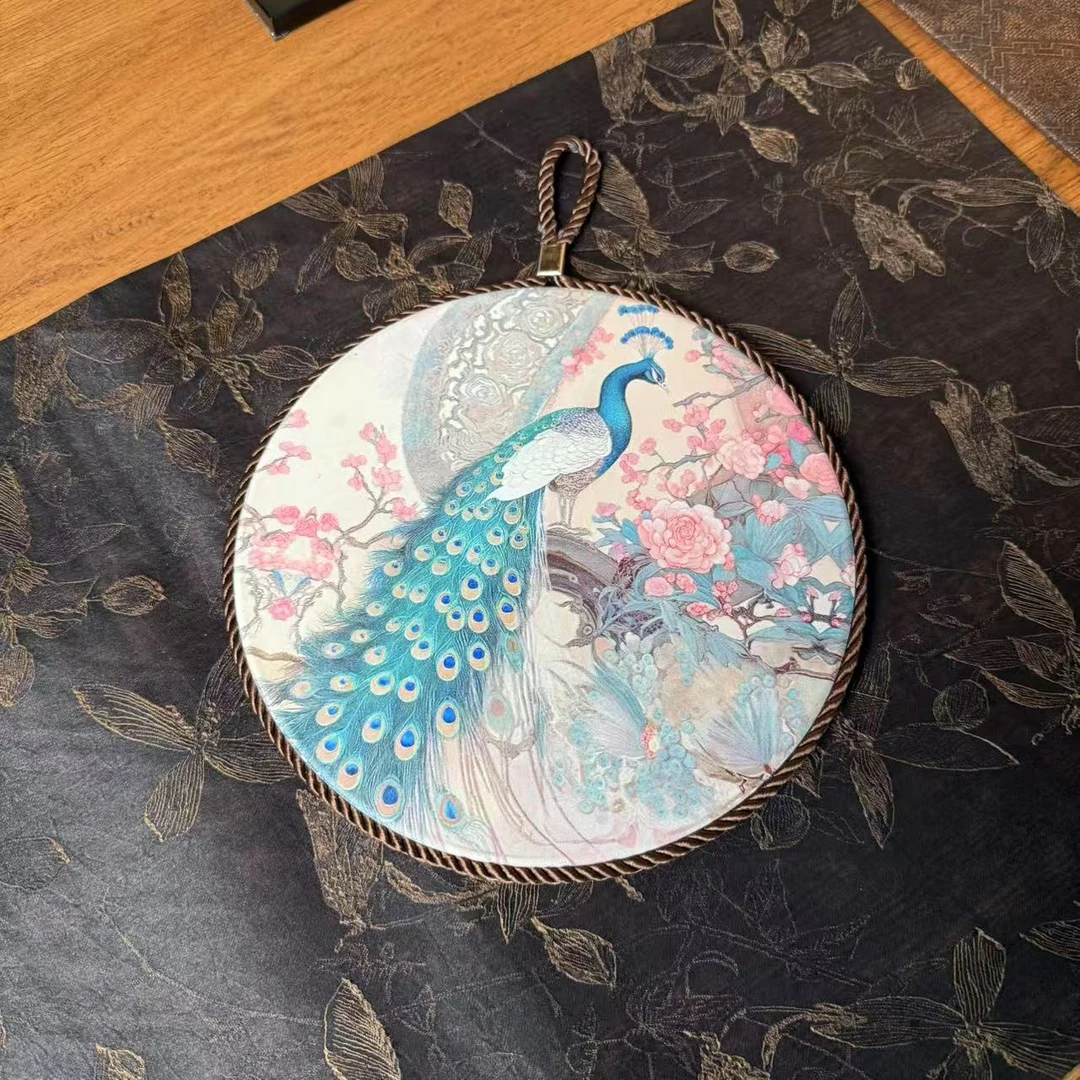 国风新中式圆形孔雀干泡茶盘轻奢家用创意 1689