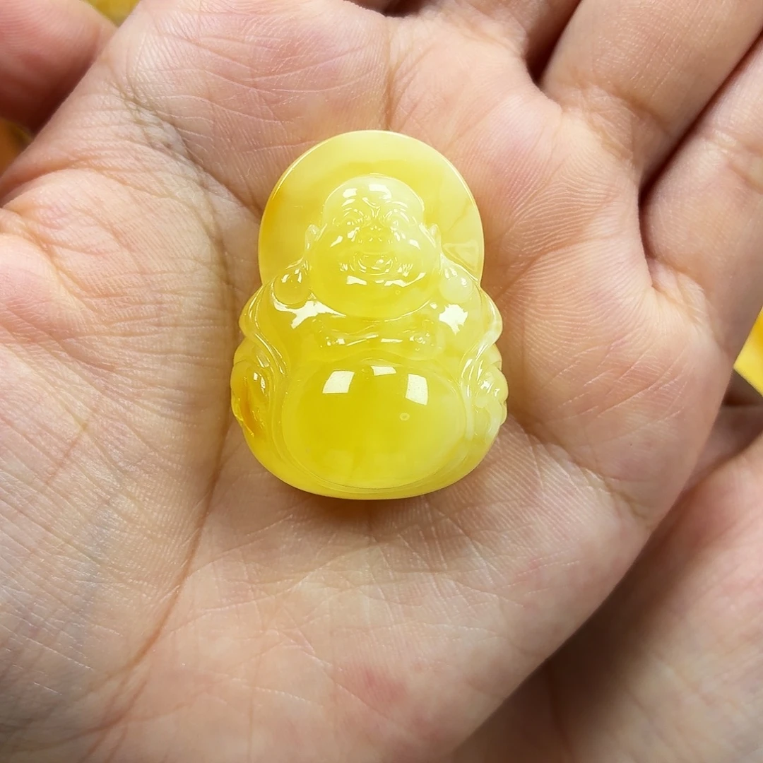 蜜蜡未镶嵌颈饰焦皮白花蜡佛公