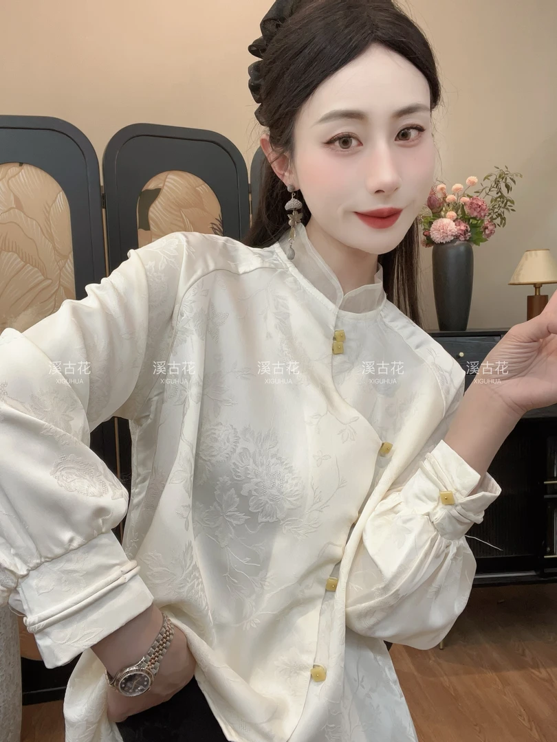 【洛白】超百搭！2025早春新中式长袖提花上衣女时尚百搭显瘦高级
