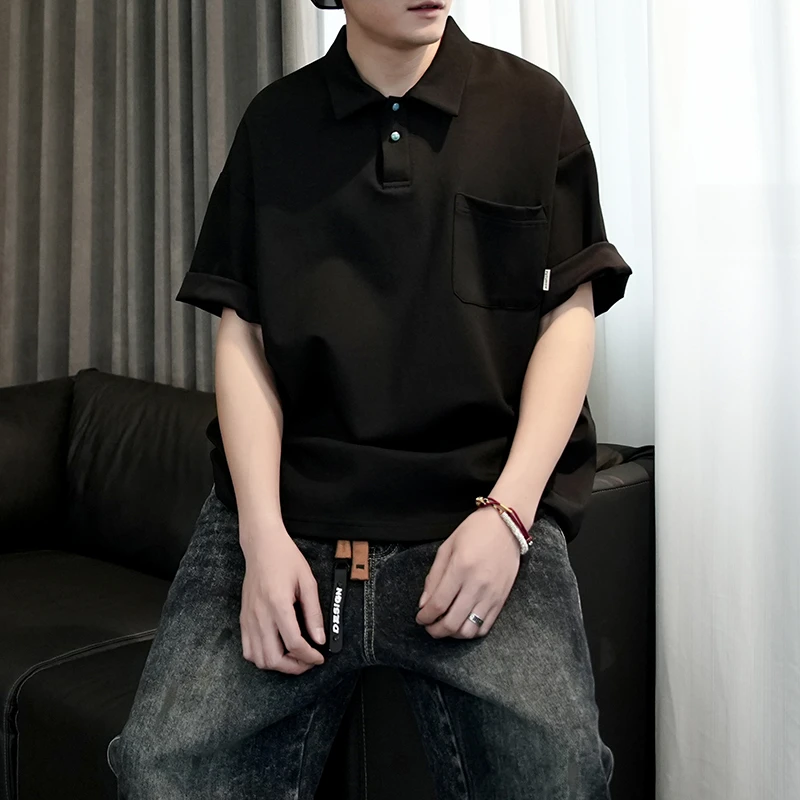 不一样的纽扣 休闲宽松百搭POLO衫男士夏季半袖简约潮流翻领