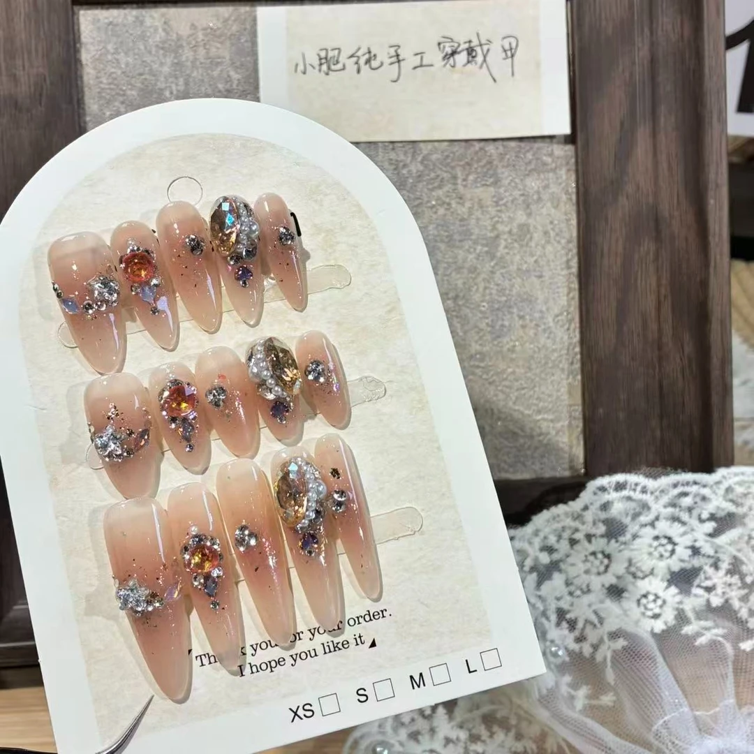 霞裙月帔—东洲钻珍珠拼钻堆钻多甲型纯手工-显白秋冬
