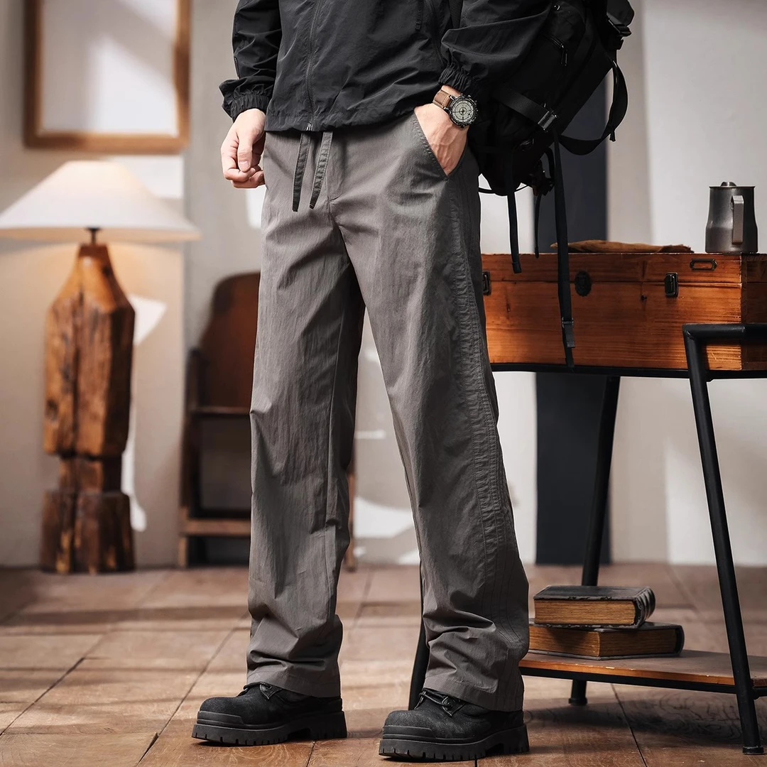 美式复古冰丝凉感户外冲锋休闲裤男夏季薄款宽松直筒裤速干运动裤