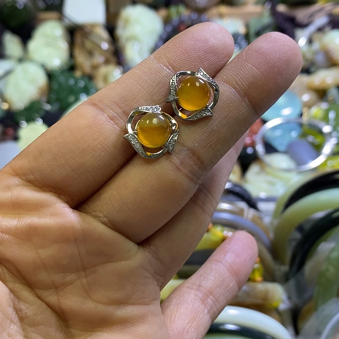 未镶嵌岫玉耳环耳钉