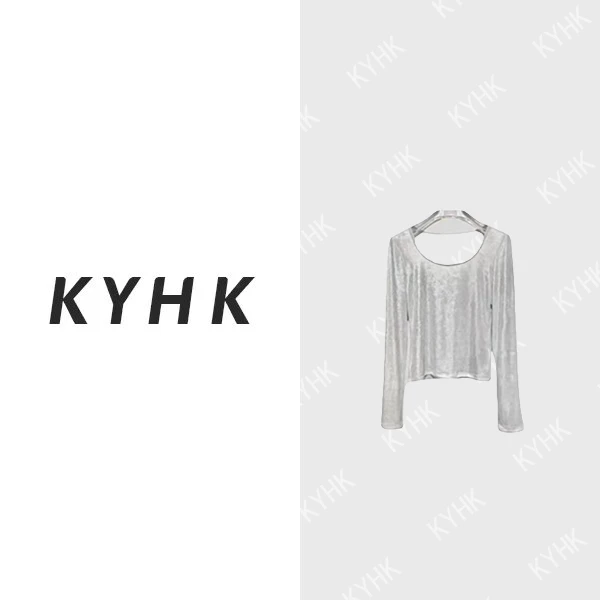 KYHK气质长袖修身百搭小众休闲设计感时尚灰白T恤240118