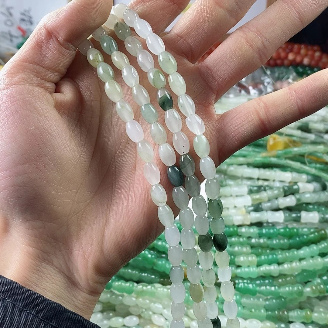 玛瑙/玉髓珠宝半成品合金一条天然6×9mm天山翠米珠