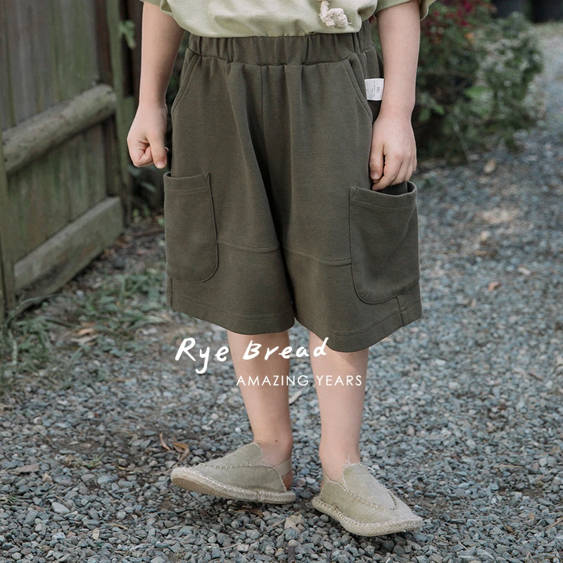 ryebread/黑面包童装 简约口袋男小童宝宝纯色休闲短裤4夏