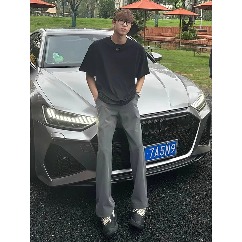 灰色cleanfit直筒西裤男款夏季美式高街裤子高级感痞帅vibe微喇裤