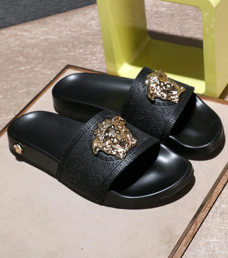 冠欧奥斯 夏季新款外穿情侣凉拖鞋真皮美杜莎拖鞋男沙滩鞋大码