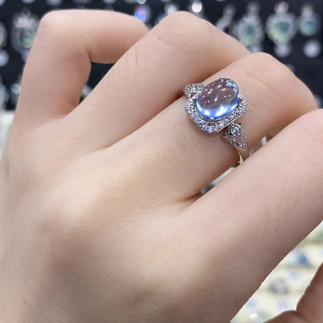 银S925镶嵌戒指海蓝宝石