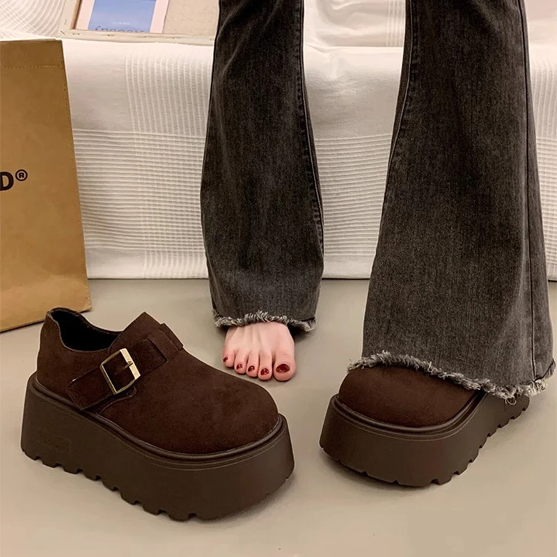 乐福鞋小个子7c2025年增高欧若风金属扣新款单鞋厚底勃肯鞋女皮m