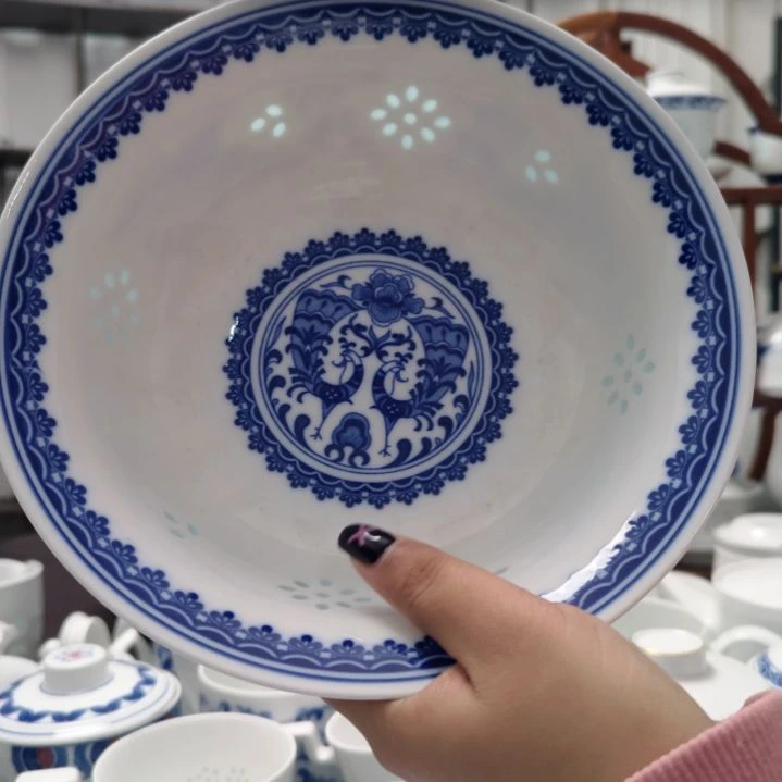 陶瓷孔雀8寸汤碗两只装