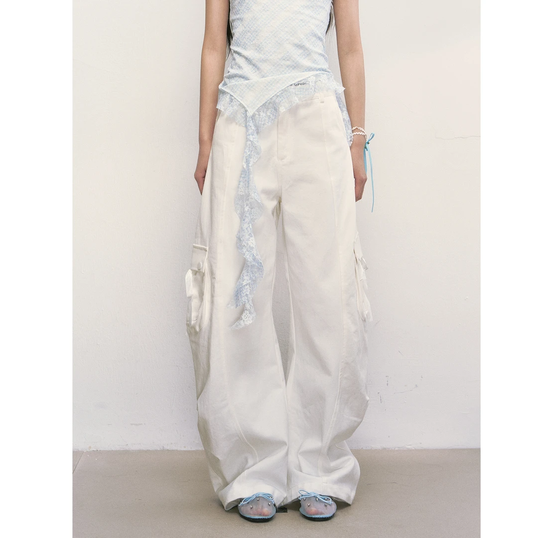 WEEKEND HUB白色裤子女2025新款宽松bf慵懒风工装裤休闲裤阔腿裤