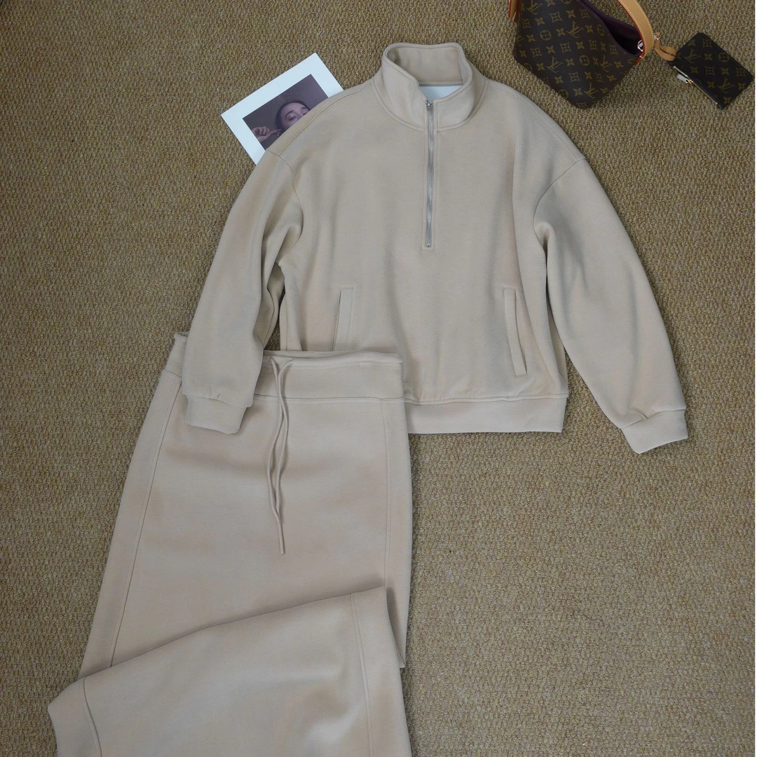 运动套装加厚百搭时尚套装休闲秋冬加绒宽松保暖立领高领女款套装