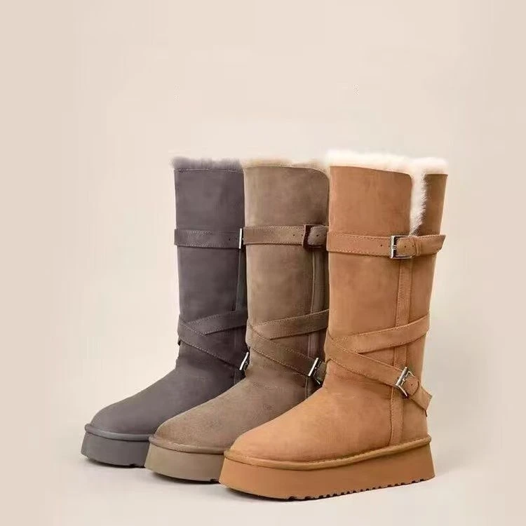 2025新款搭扣小香风冬季中长筒保暖厚底时尚雪地靴女 龙