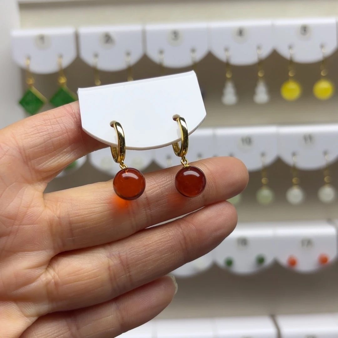 血珀银S925镶嵌耳饰