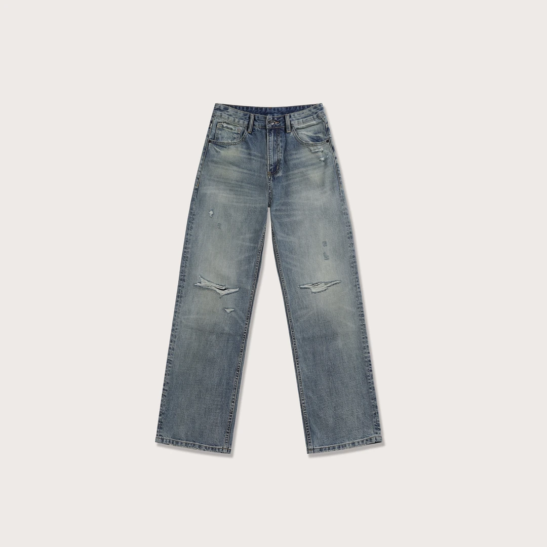 【张茂studio】早春新款宽松复古假破洞中直筒休闲百搭男款牛仔裤子