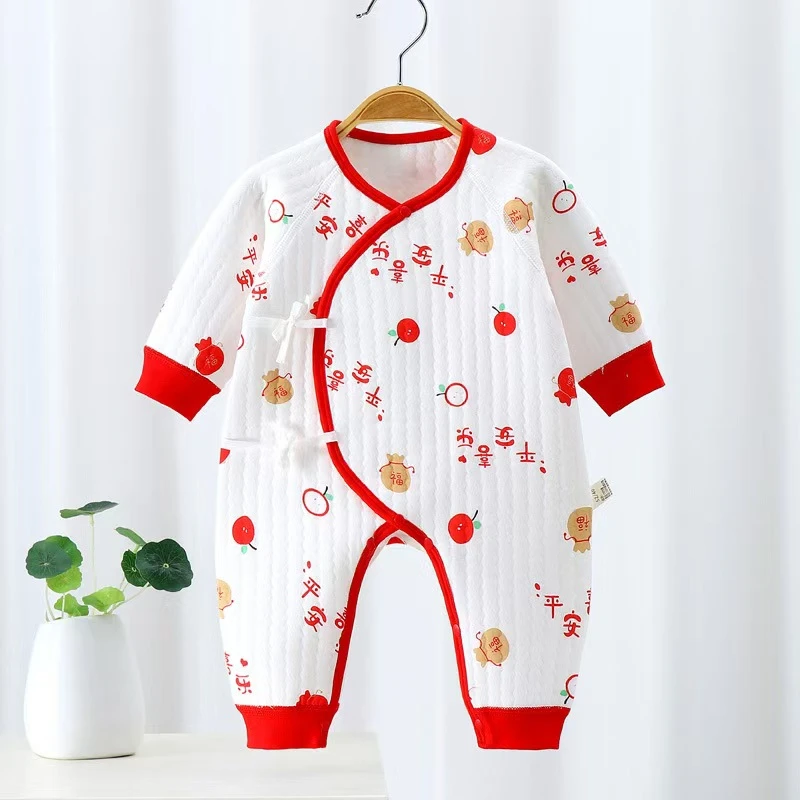 蝴蝶衣A类爬服待产新生儿衣服连体衣护肚满月哈衣长袖纯棉秋冬