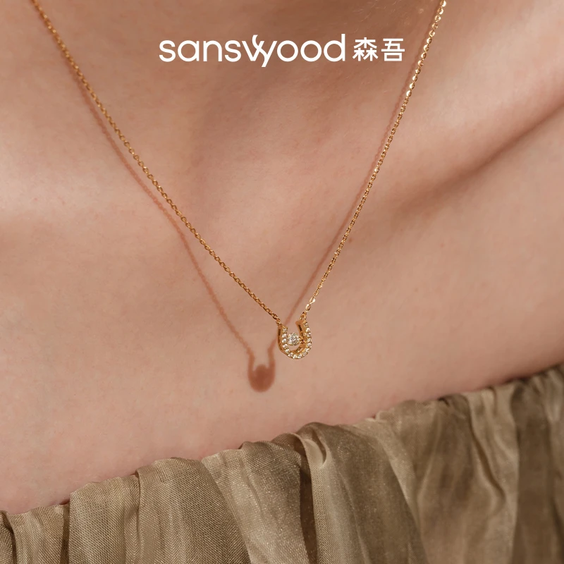 坠链均925银莫桑石 sanswood森吾《宝莉》马蹄莫桑钻项链锁骨链女