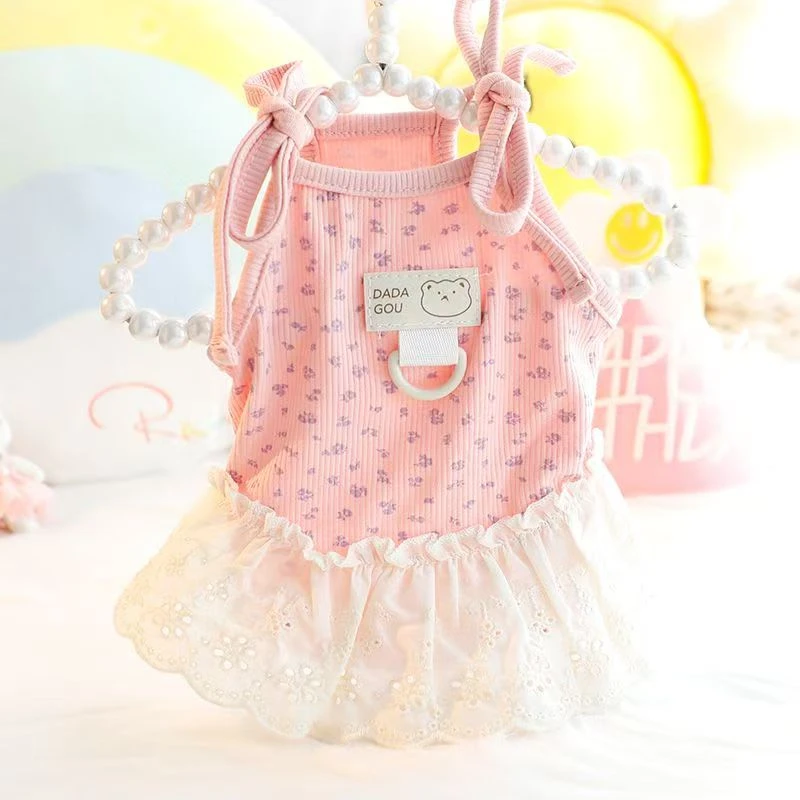 小狗狗夏季新款吊带裙带牵引扣泰迪比熊公主裙猫咪小型犬幼犬夏装
