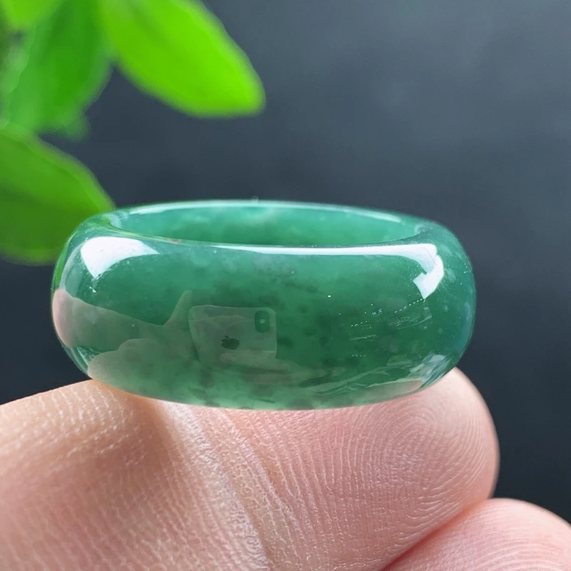 优惠戒指多圈口纯天然A货翡翠深绿色雪花棉扳指戒圈指环同款发货